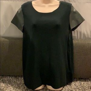 Zara forest green top with leather sleeves